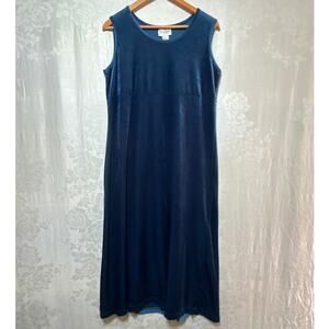 VTG Diane Von Furstenberg Maxi Dress Large Blue Velour Tank Made In USA